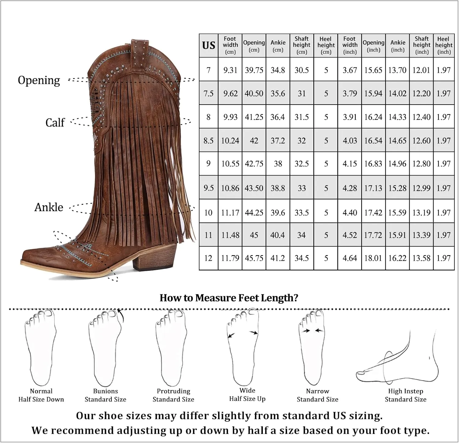 Women Western Cowboy Boots with Fringe Studded Studded Wide Calf Cowgirl Boots with Pointed Toe Country Tassel Long Boots Brown Knee High Boots Pull On Wedding Boots With Zipper