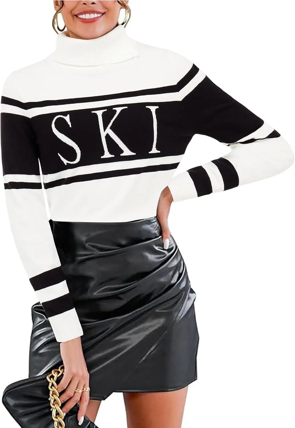 Women's 2025 Spring Turtleneck Sweater Colorblock Pullover Tight Knit Ski Sweaters Thermal Shirts Winter Tops