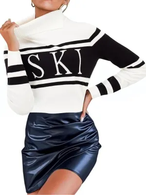 Women's 2025 Spring Turtleneck Sweater Colorblock Pullover Tight Knit Ski Sweaters Thermal Shirts Winter Tops
