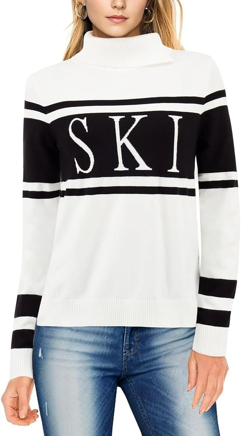 Women's 2025 Spring Turtleneck Sweater Colorblock Pullover Tight Knit Ski Sweaters Thermal Shirts Winter Tops