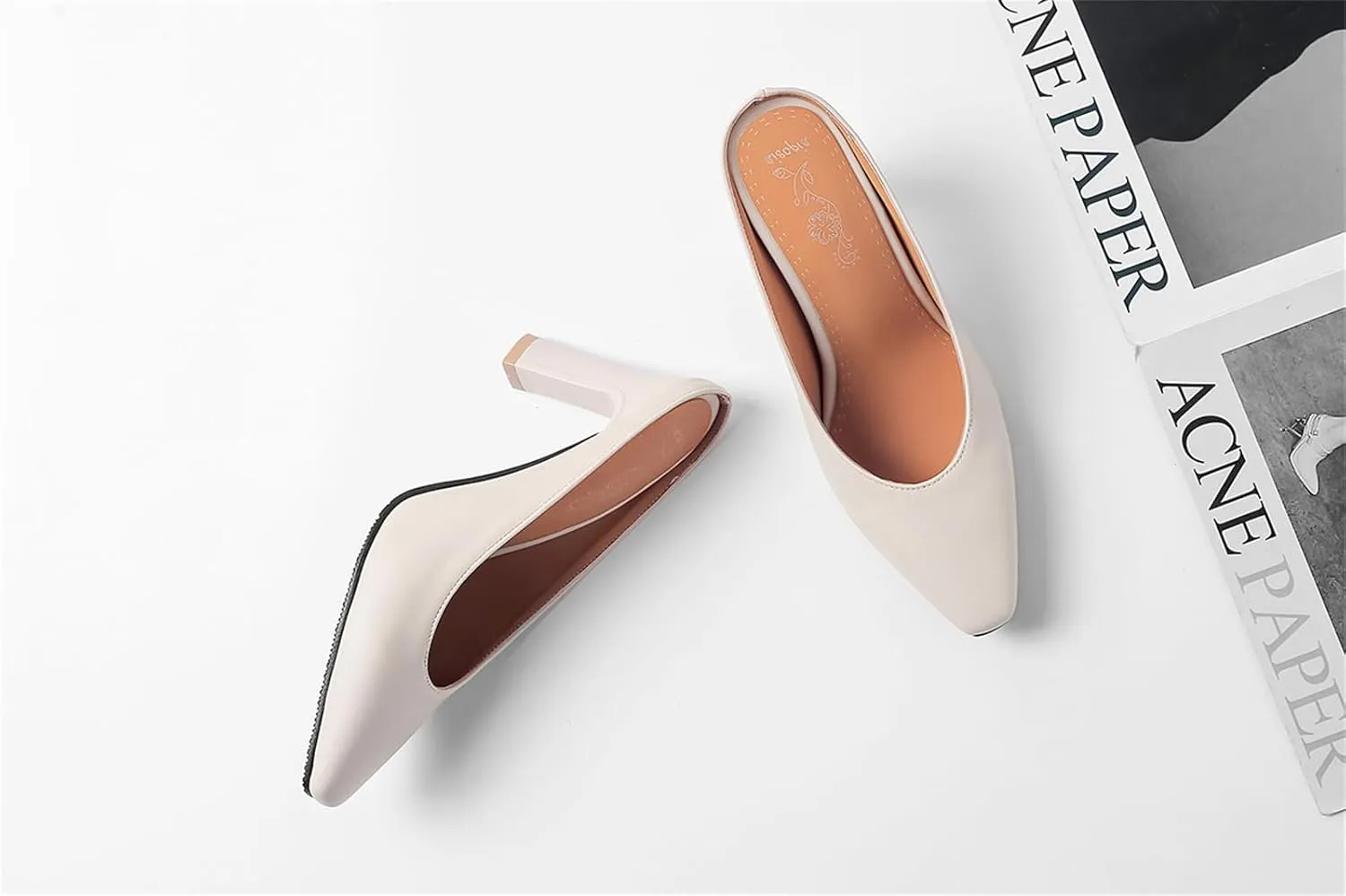 Women's Basic High Chunky Heel Mules for Women Pointed Toe Slip-On Backless Slide Sandals Pumps Work Casual Fashion Business Dress Party Office Comfortable Leather Shoes