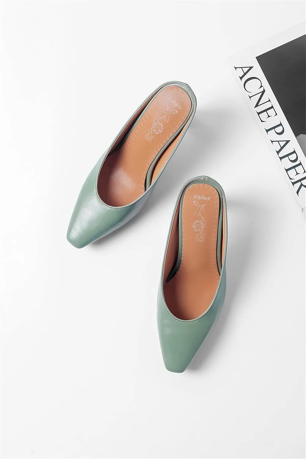 Women's Basic High Chunky Heel Mules for Women Pointed Toe Slip-On Backless Slide Sandals Pumps Work Casual Fashion Business Dress Party Office Comfortable Leather Shoes