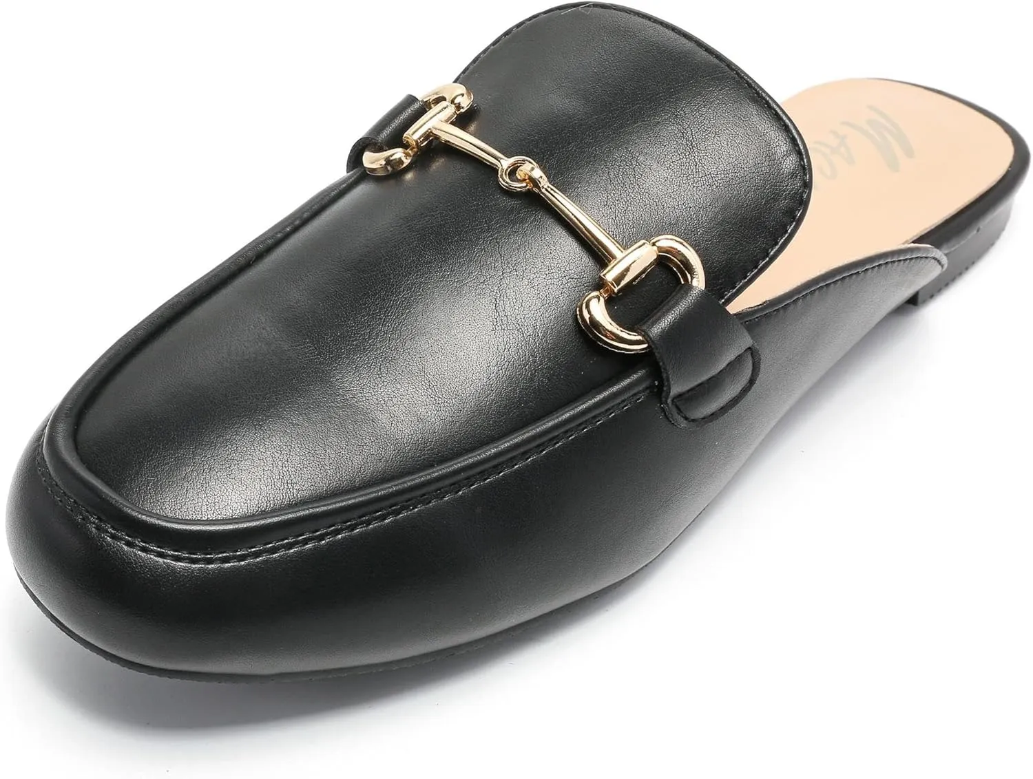 Women's Black Mules: Round Toe, Backless, Slides, Comfortable, Metal Buckle