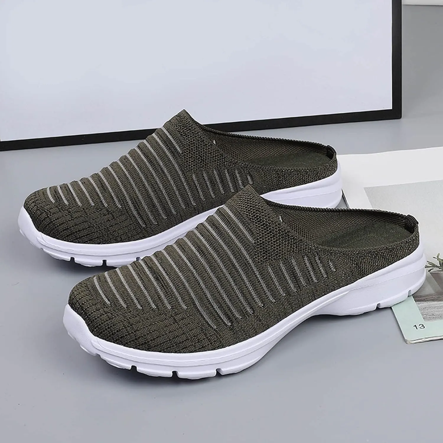 Womens Breathable Mesh Walking Mules Sneakers Womens Running Shoes Mesh Breathable Casual Tennis Shoes White Platform Sneakers Slip On Tennis Shoe Cross Trainer Shoe
