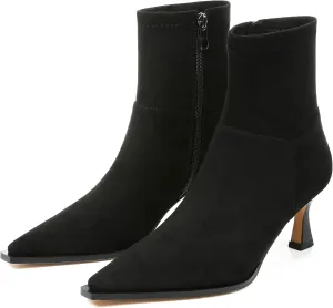 Womens Brown Suede Fall Boots with Side Zip, Ankle, Mid Calf, Pointed Toe, Kitten Heel, Dressy, Short Boots