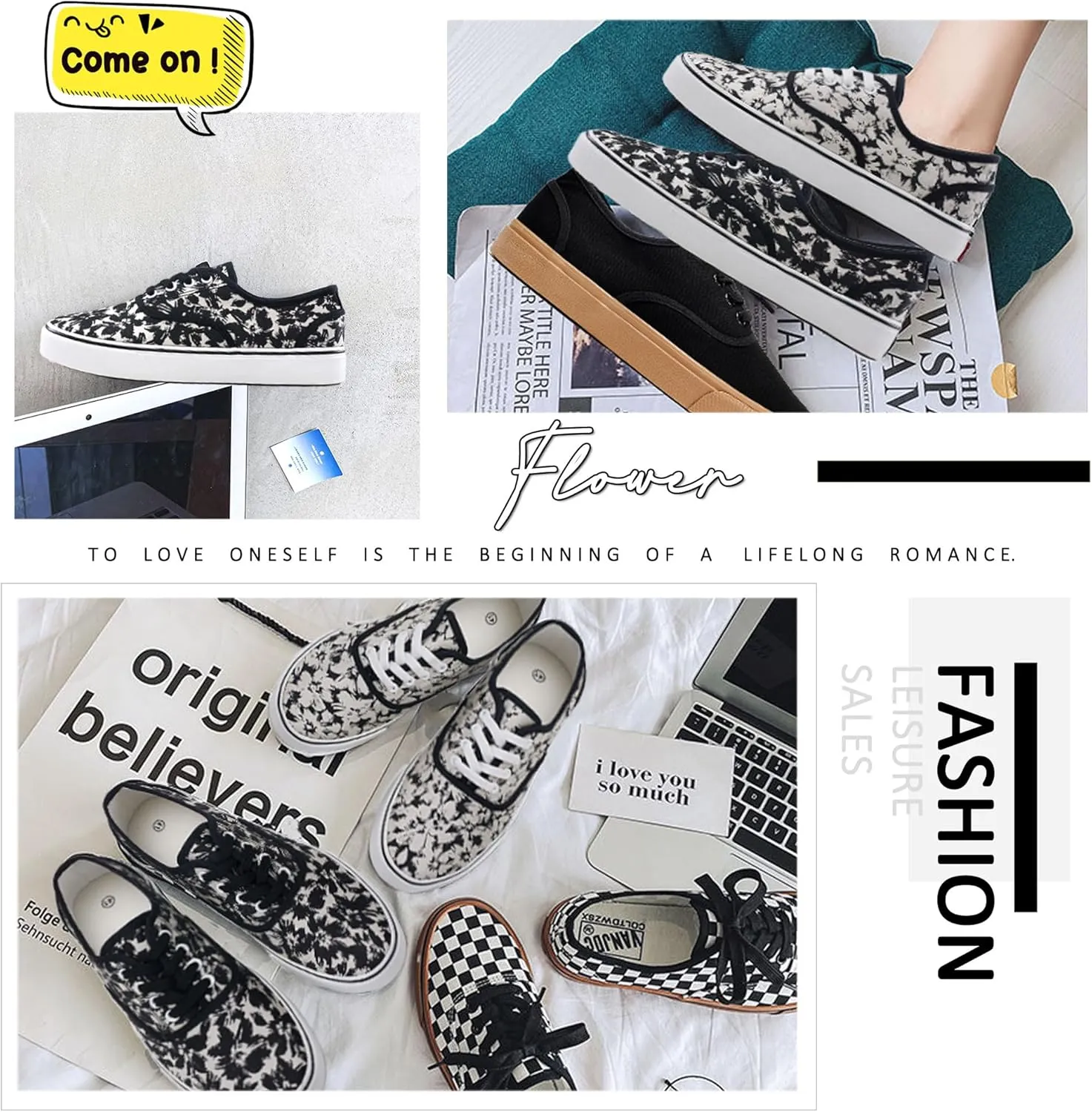 Women's Canvas Shoes Low Top Fashion Classic Slip on Canvas Sneakers Lace-up Walking Shoes Tennis Shoes