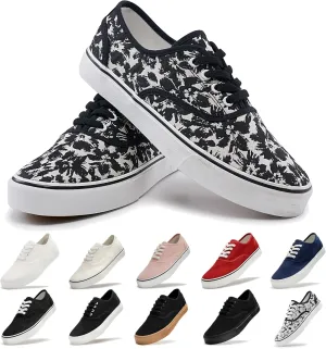 Women's Canvas Shoes Low Top Fashion Classic Slip on Canvas Sneakers Lace-up Walking Shoes Tennis Shoes