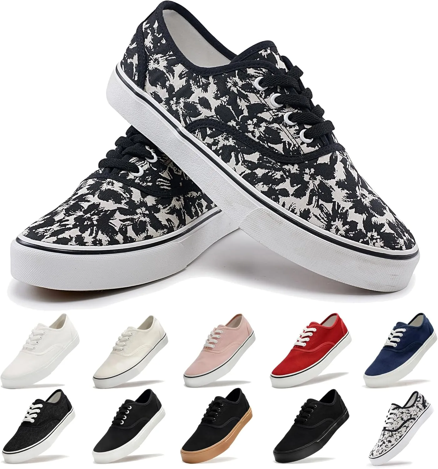 Women's Canvas Shoes Low Top Fashion Classic Slip on Canvas Sneakers Lace-up Walking Shoes Tennis Shoes
