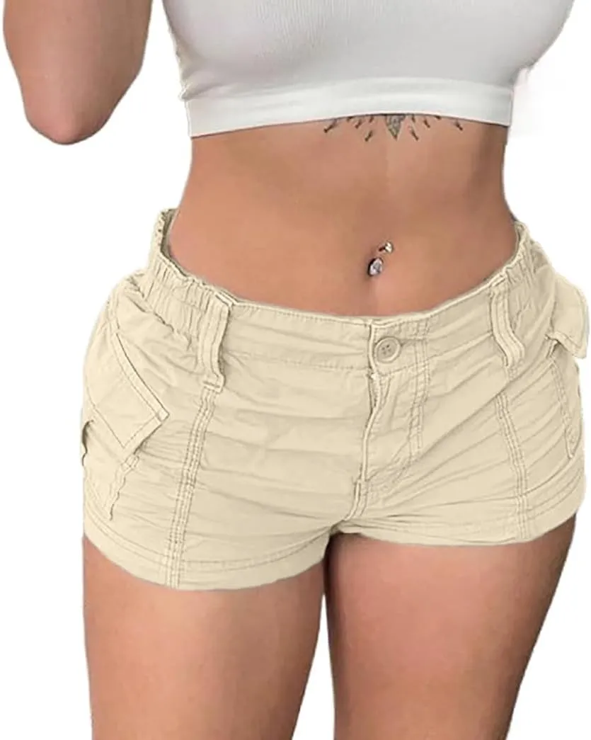 Womens Cargo Shorts Elastic Shorts Y2k E-Girl Slim Fit Cargo Shorts for Harajuku Streetwear
