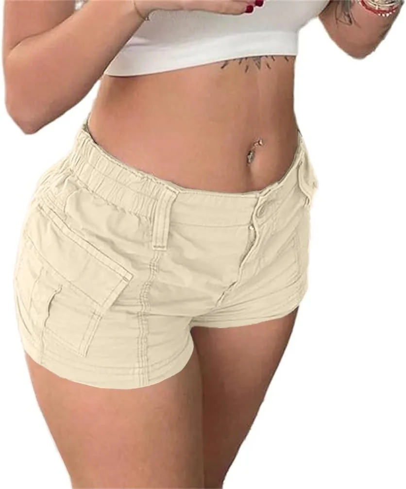 Womens Cargo Shorts Elastic Shorts Y2k E-Girl Slim Fit Cargo Shorts for Harajuku Streetwear