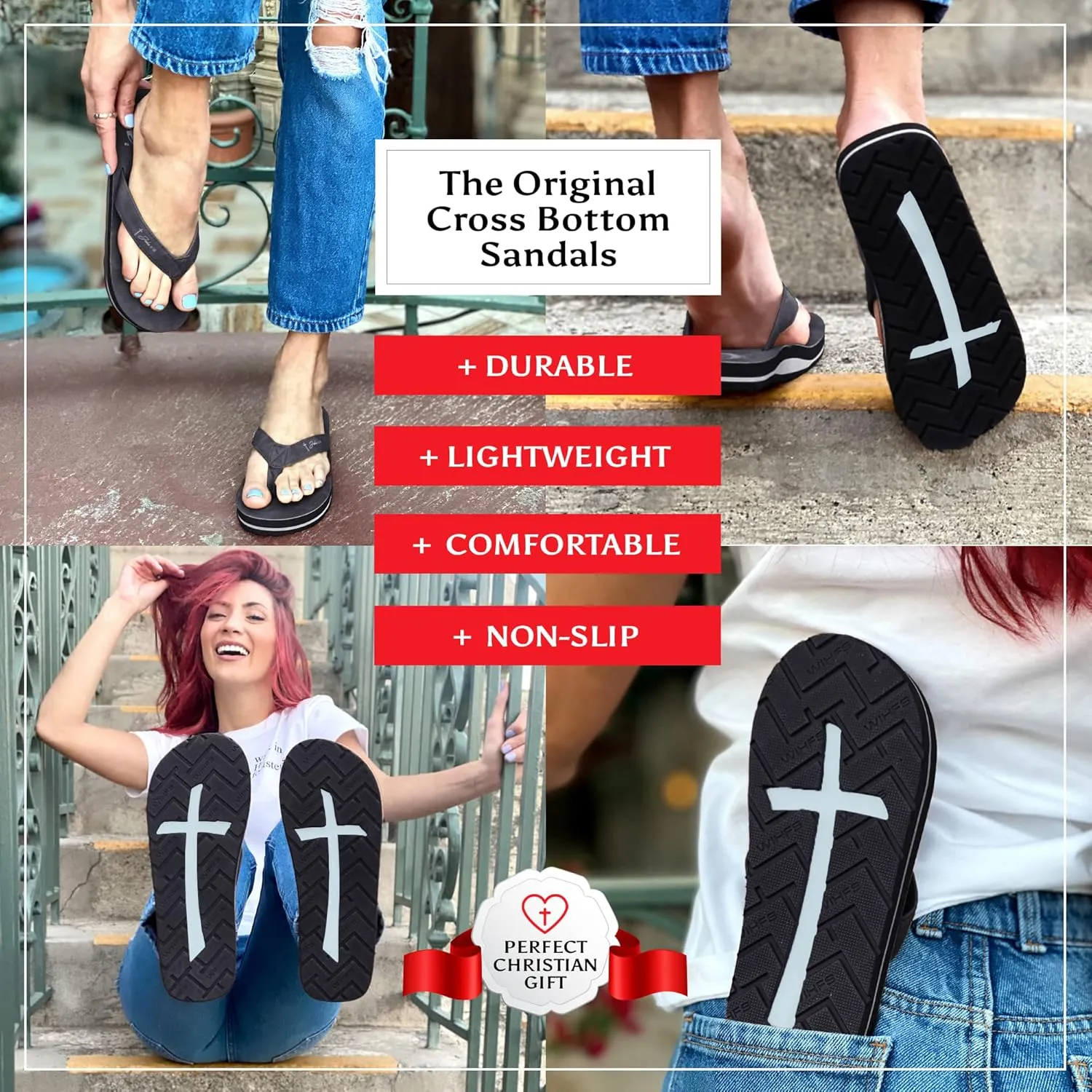 Women’s Christian Clothing and Footwear, Cross Bottom Women’s Sandals, Flip Flops for Women with John 3:16 Bible Verse, Unique Christian Apparel