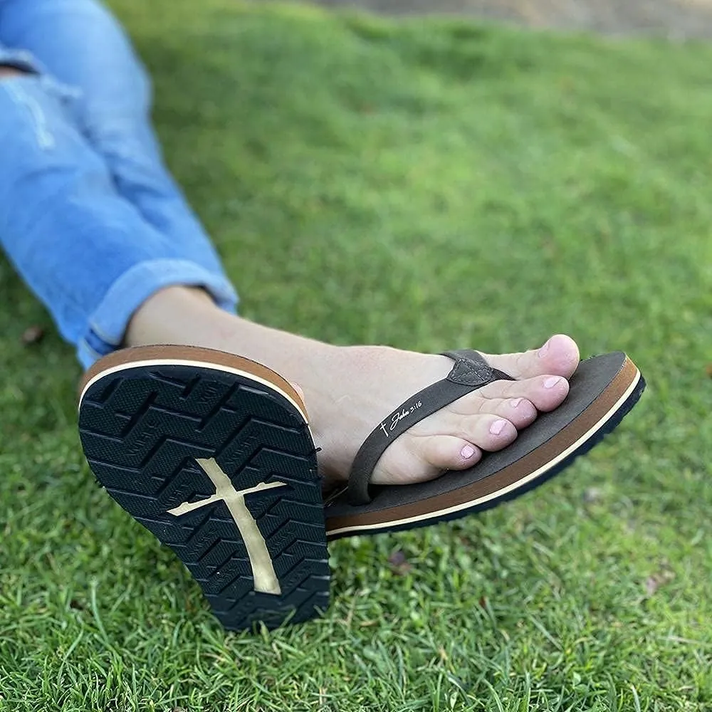 Women’s Christian Clothing and Footwear, Cross Bottom Women’s Sandals, Flip Flops for Women with John 3:16 Bible Verse, Unique Christian Apparel