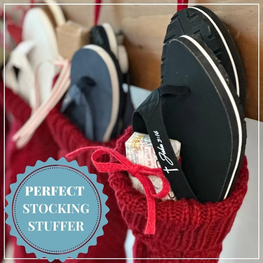Women’s Christian Clothing and Footwear, Cross Bottom Women’s Sandals, Flip Flops for Women with John 3:16 Bible Verse, Unique Christian Apparel
