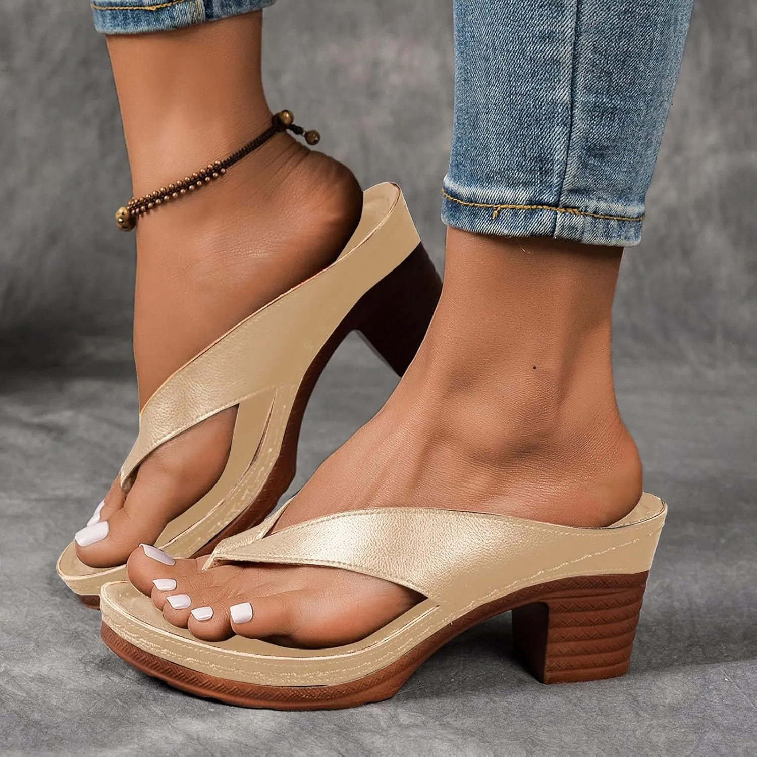 Women's Chunky Block Mid Heels Flip Flops 2025 Open Toe Block Dress Bridal Party Wedding Shoes Summer Casual Slip On Non Slip Breathable Comfortable Slingback Footwear