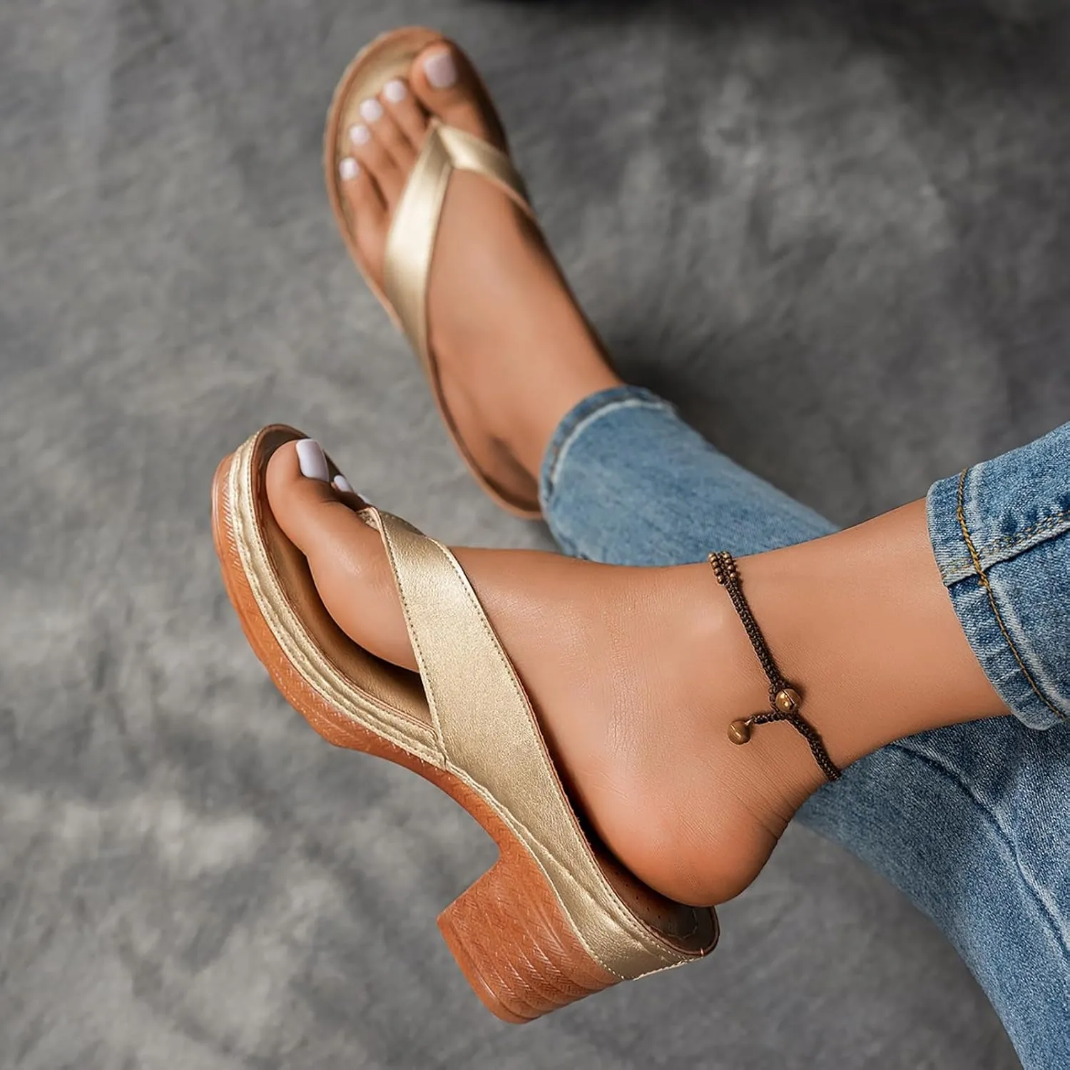 Women's Chunky Block Mid Heels Flip Flops 2025 Open Toe Block Dress Bridal Party Wedding Shoes Summer Casual Slip On Non Slip Breathable Comfortable Slingback Footwear