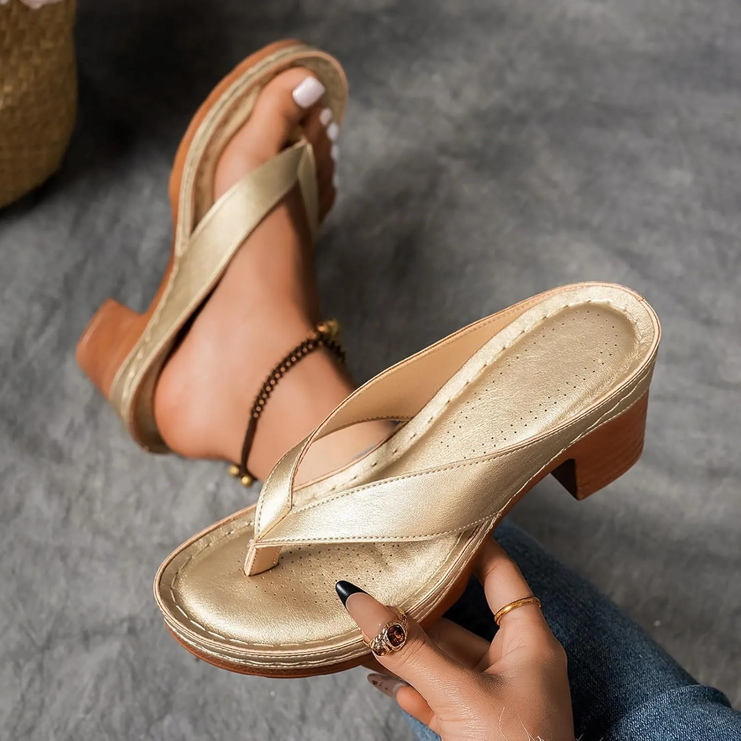 Women's Chunky Block Mid Heels Flip Flops 2025 Open Toe Block Dress Bridal Party Wedding Shoes Summer Casual Slip On Non Slip Breathable Comfortable Slingback Footwear