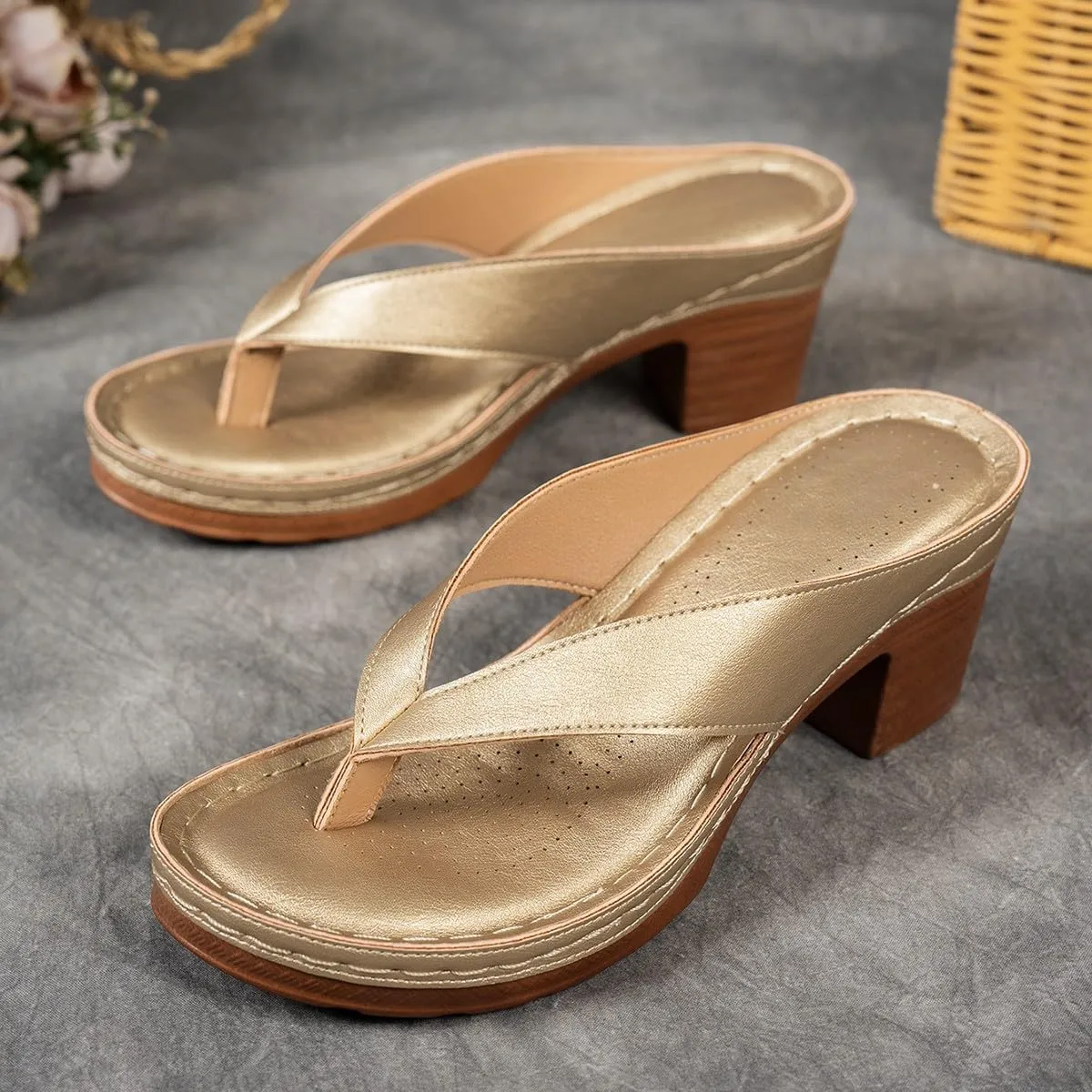 Women's Chunky Block Mid Heels Flip Flops 2025 Open Toe Block Dress Bridal Party Wedding Shoes Summer Casual Slip On Non Slip Breathable Comfortable Slingback Footwear