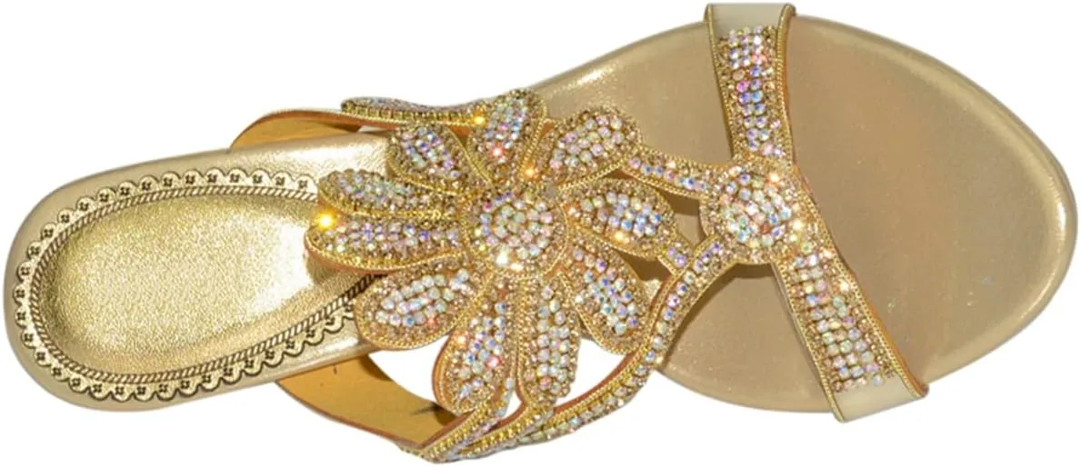 Women's Chunky Heel Glitter Rhinestone Sandals Jeweled Sandals Summer Stylish Sandals Womens Mules Sandals