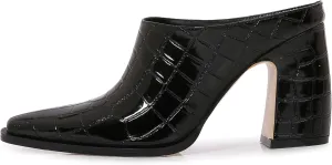 Womens Chunky Heeled Mules Closed Pointed Toe Clogs Backless Booties Slip on Mules Heels Pumps