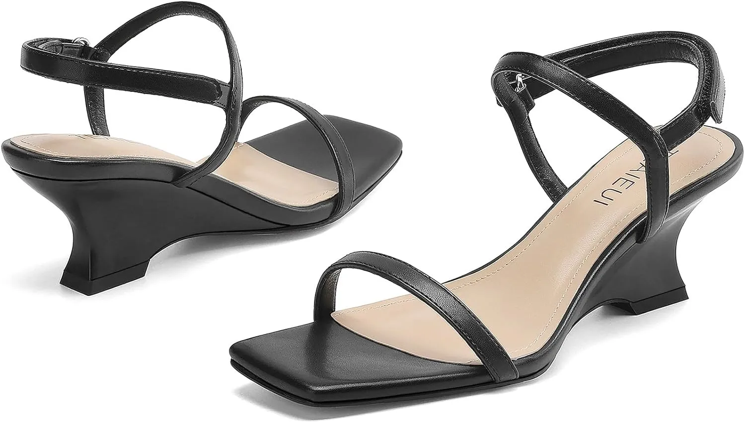 Women's Chunky Heels Low Block Wedge Heeled Sandal Square Open Toe Ankle Strap Heels for Women Comfortable Summer Dress Shoes