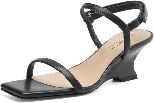 Women's Chunky Heels Low Block Wedge Heeled Sandal Square Open Toe Ankle Strap Heels for Women Comfortable Summer Dress Shoes