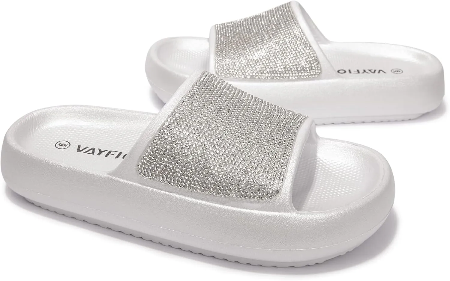 Women's Cloud Rhinestone Slide Sandals Platform Glitter Slides Slip On Shower Shoes Outdoor&Indoor House Slippers