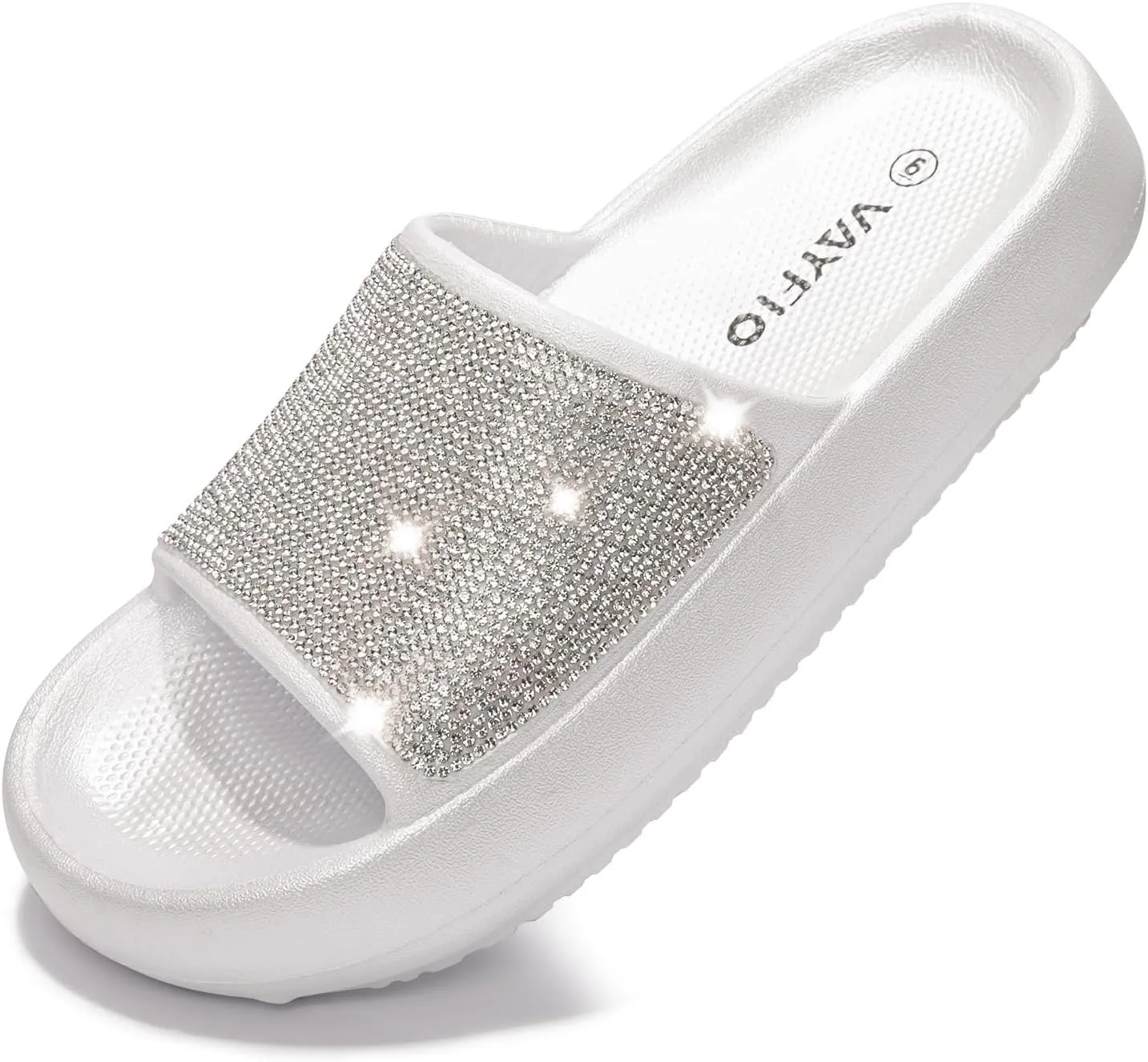 Women's Cloud Rhinestone Slide Sandals Platform Glitter Slides Slip On Shower Shoes Outdoor&Indoor House Slippers