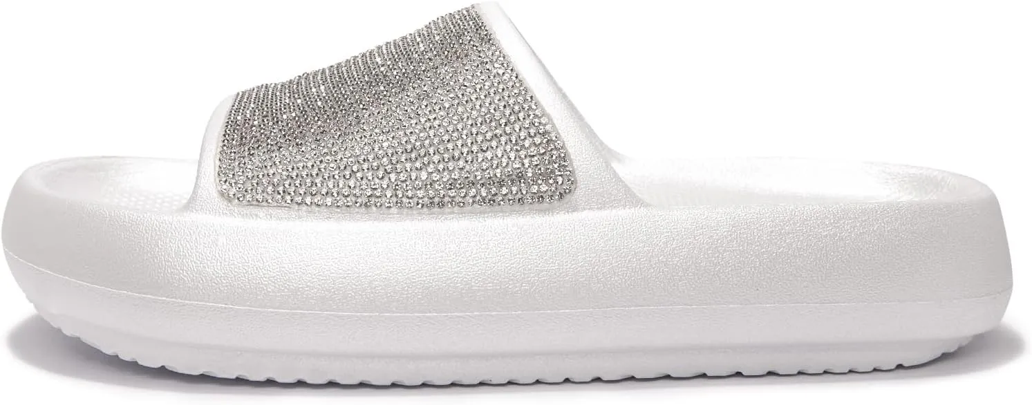 Women's Cloud Rhinestone Slide Sandals Platform Glitter Slides Slip On Shower Shoes Outdoor&Indoor House Slippers