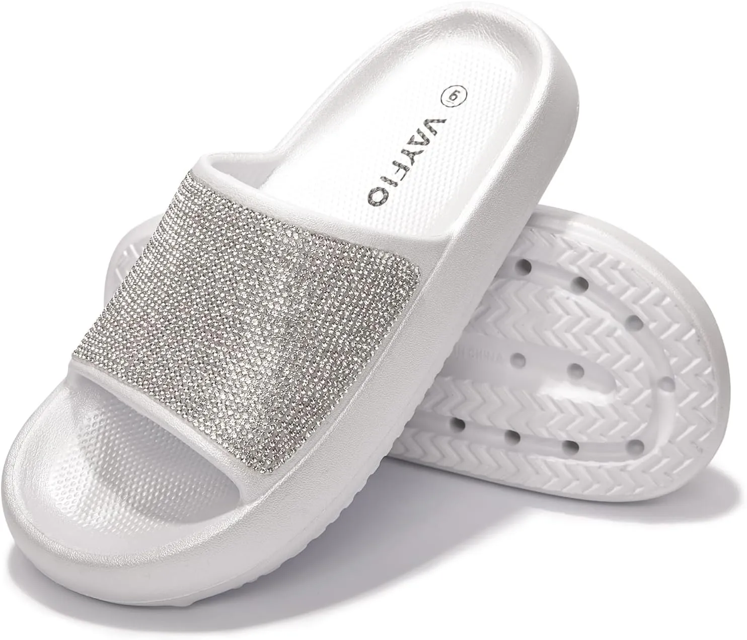 Women's Cloud Rhinestone Slide Sandals Platform Glitter Slides Slip On Shower Shoes Outdoor&Indoor House Slippers