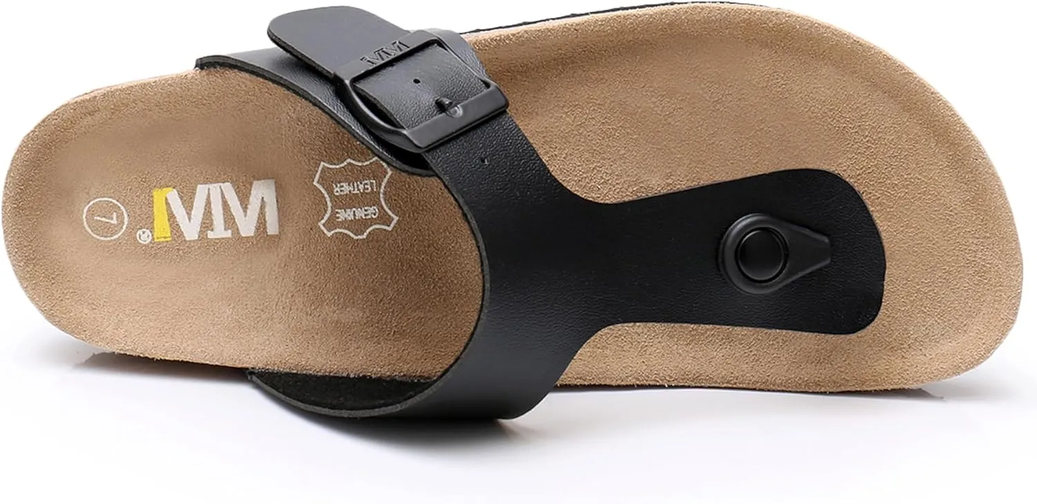 Women's Comfort Slides for Women Cow Suede Cork Footbed Sandals with Adjustable Strap Buckle Open Toe Beach Sandals