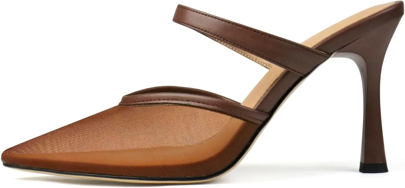 Women's Comfortable Mesh Mule Heels - Pointed Toe, Arch Support & Memory Foam Insole for All-Day Wear