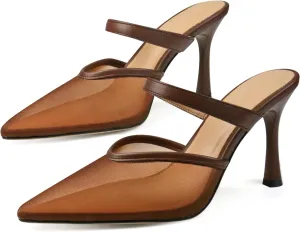 Women's Comfortable Mesh Mule Heels - Pointed Toe, Arch Support & Memory Foam Insole for All-Day Wear
