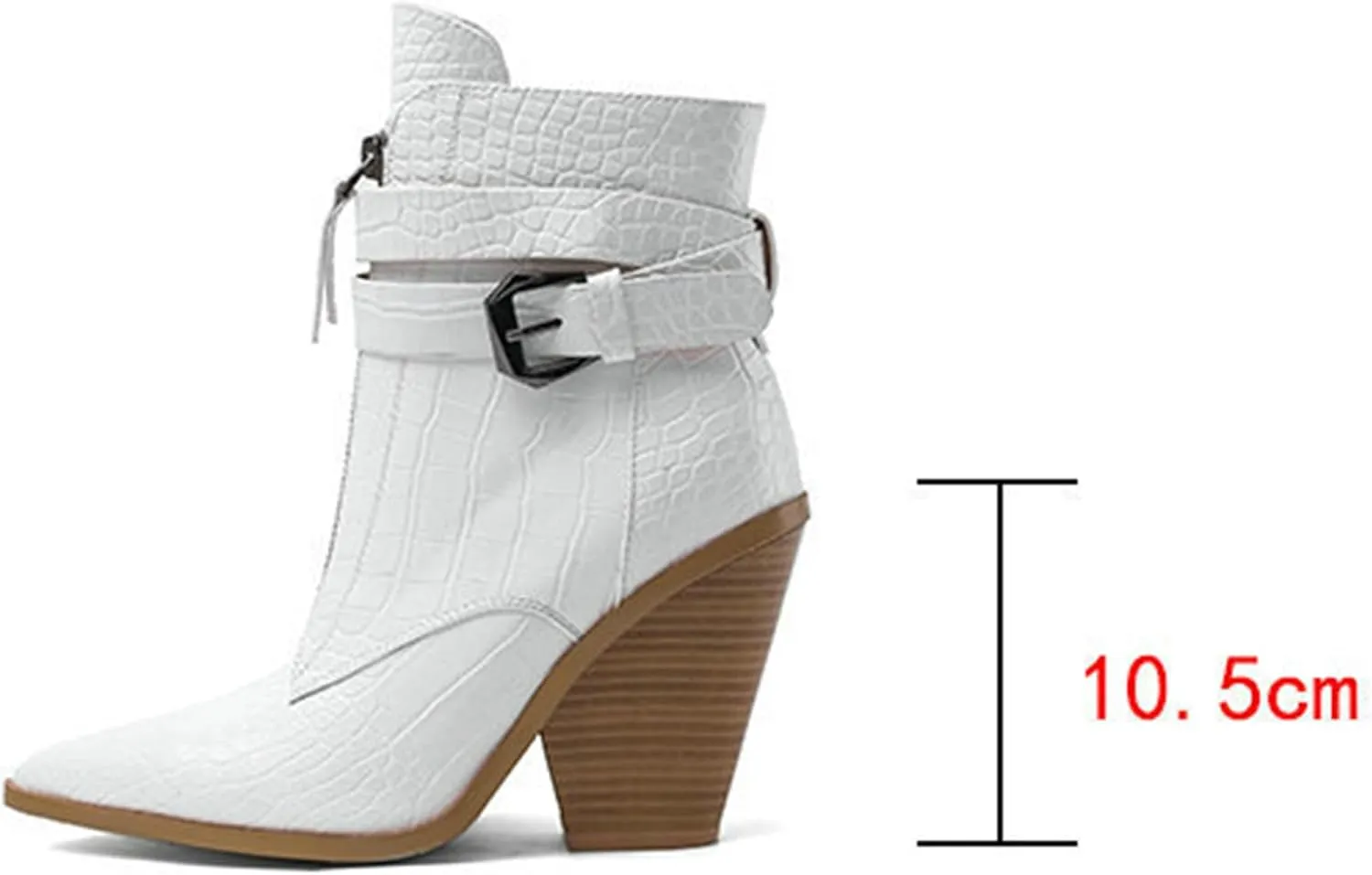 Women’s Crocodile Pattern Boots,Ankle Boots with Buckle Strap and Chunky Heel,Short Boots with Zip-Up for Party and Outings