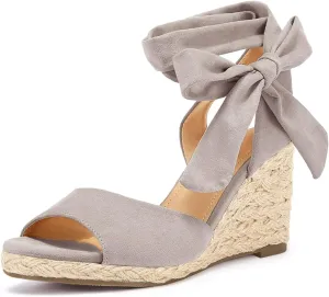 Womens Espadrilles Wedge Sandals Bow Dress Shoes Tie Lace Up Open Toe Party Wedges
