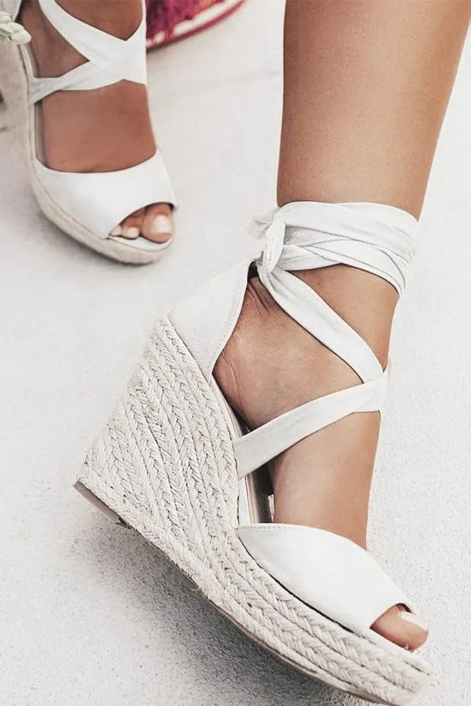 Womens Espadrilles Wedges Sandals Heels Open Toe Tie Lace Up Platform Ankle Strap Summer Dress Shoes
