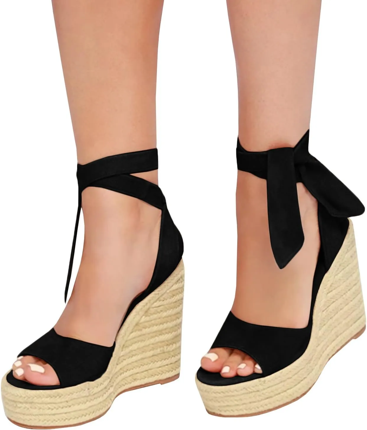 Womens Espadrilles Wedges Sandals Heels Open Toe Tie Lace Up Platform Ankle Strap Summer Dress Shoes