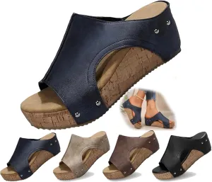 Women's Fashion-Forward Platform Wedges Orthopedic Arch Support Sandals with Cork Heels Slip-On Vacation Shoes for Beach/Resort, Wedding & Casual Wea