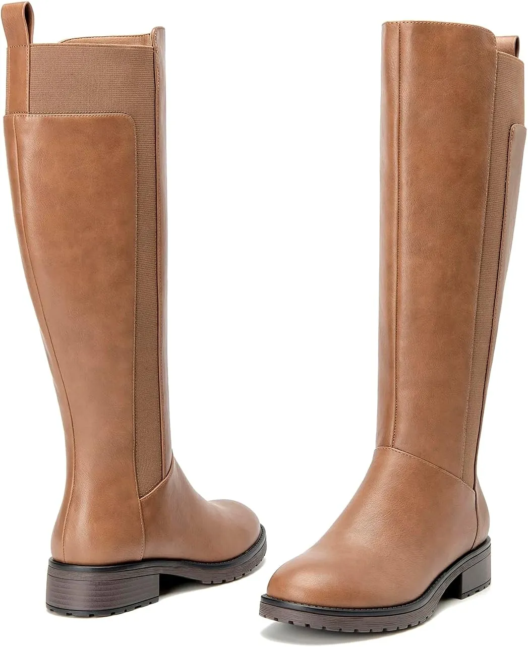 Women's Flat Low Heel Knee High Boot Fashion Extra Wide Calf Boots Side Zip Stretch Winter Booties