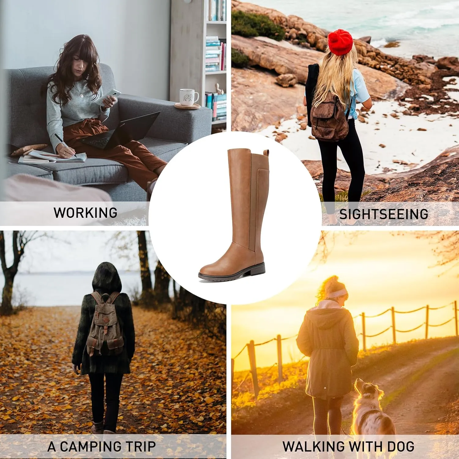Women's Flat Low Heel Knee High Boot Fashion Extra Wide Calf Boots Side Zip Stretch Winter Booties