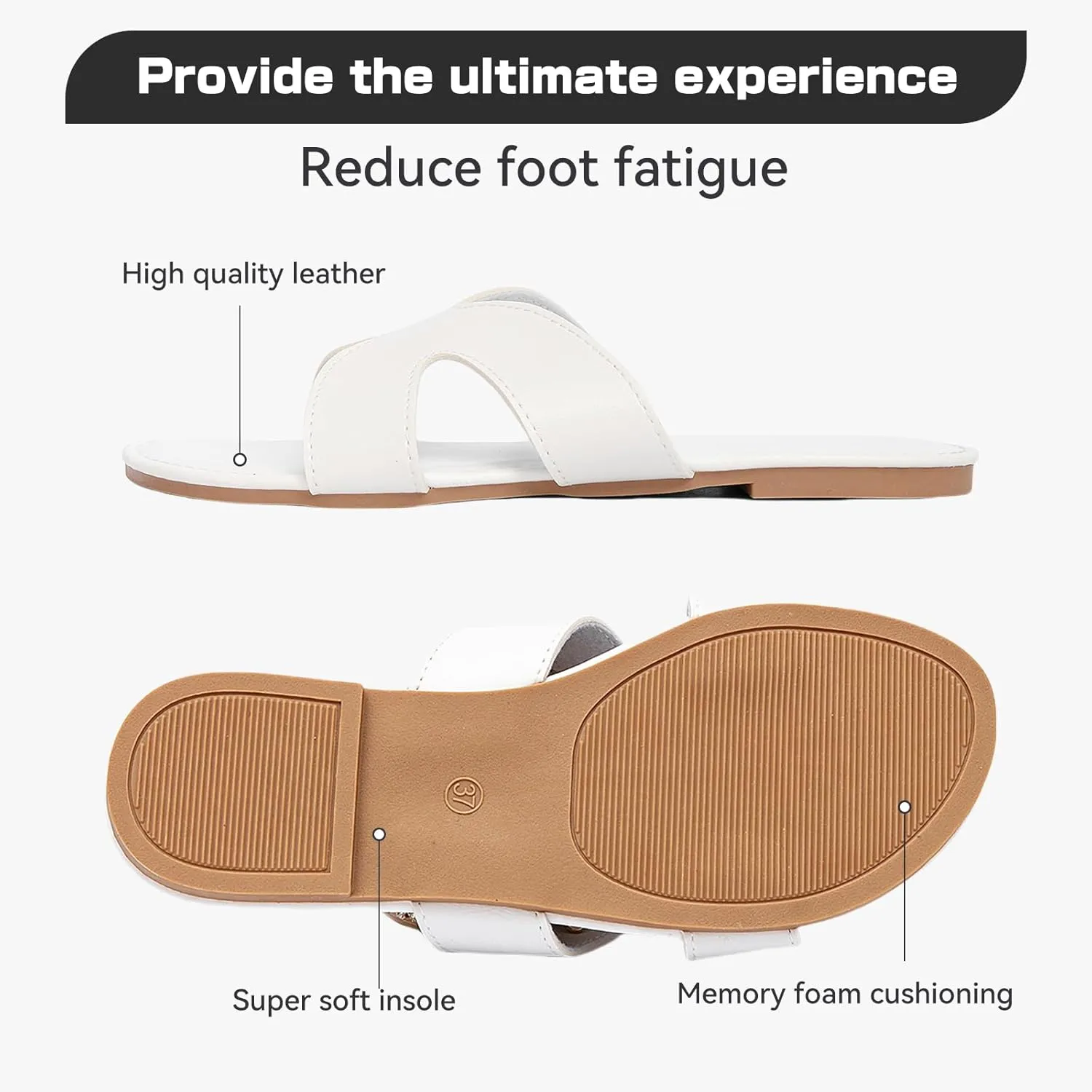 Women's Flat Slide Sandals Summer Open Toe Slip On Casual Beach Slippers, Wide Widths Available 5-11
