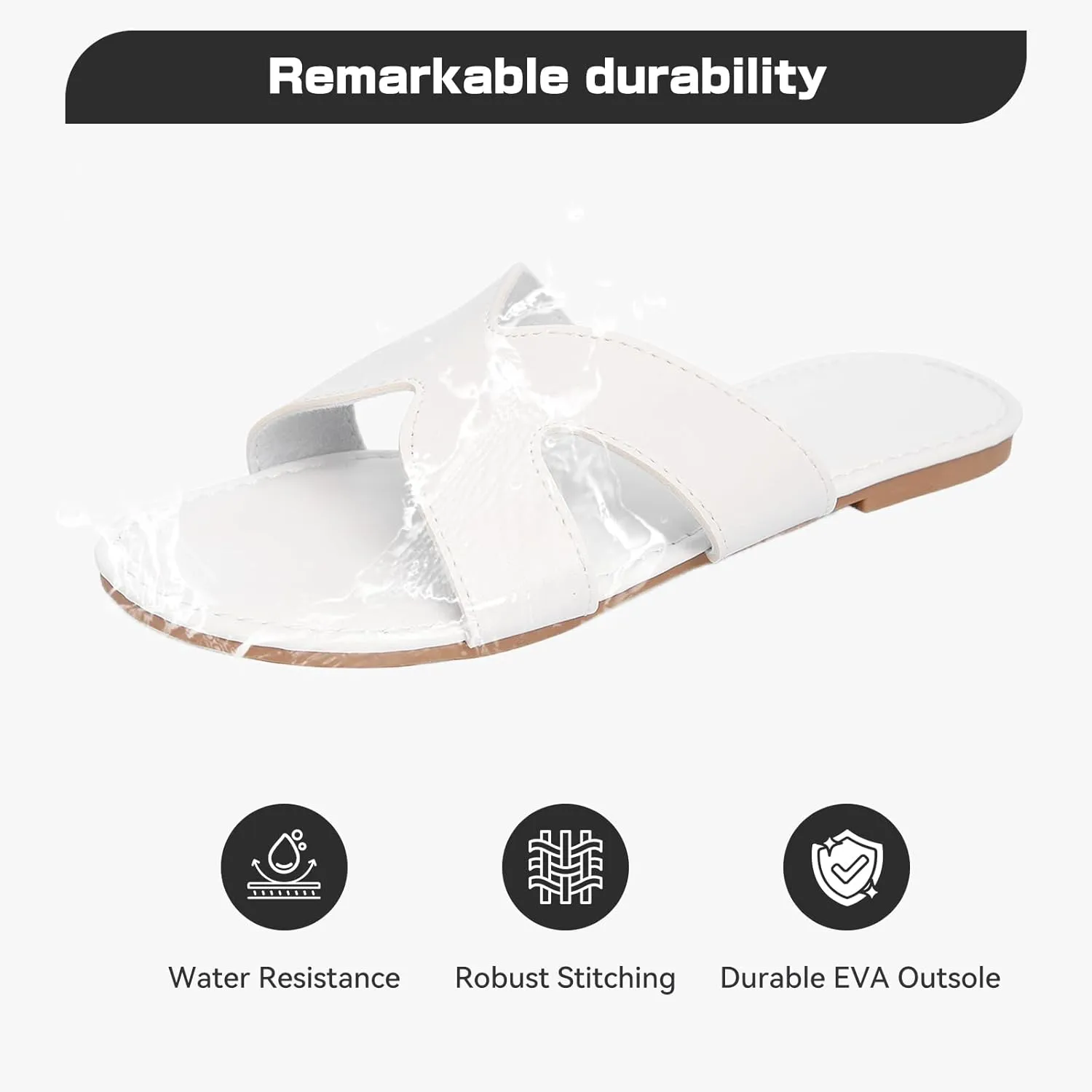 Women's Flat Slide Sandals Summer Open Toe Slip On Casual Beach Slippers, Wide Widths Available 5-11