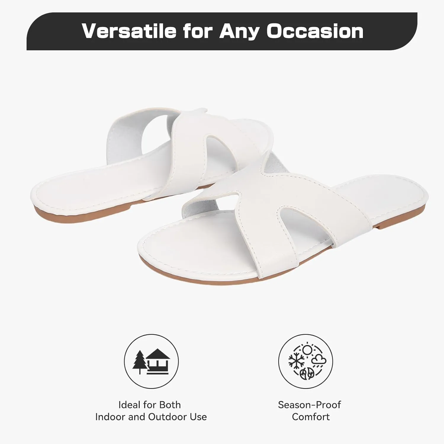 Women's Flat Slide Sandals Summer Open Toe Slip On Casual Beach Slippers, Wide Widths Available 5-11