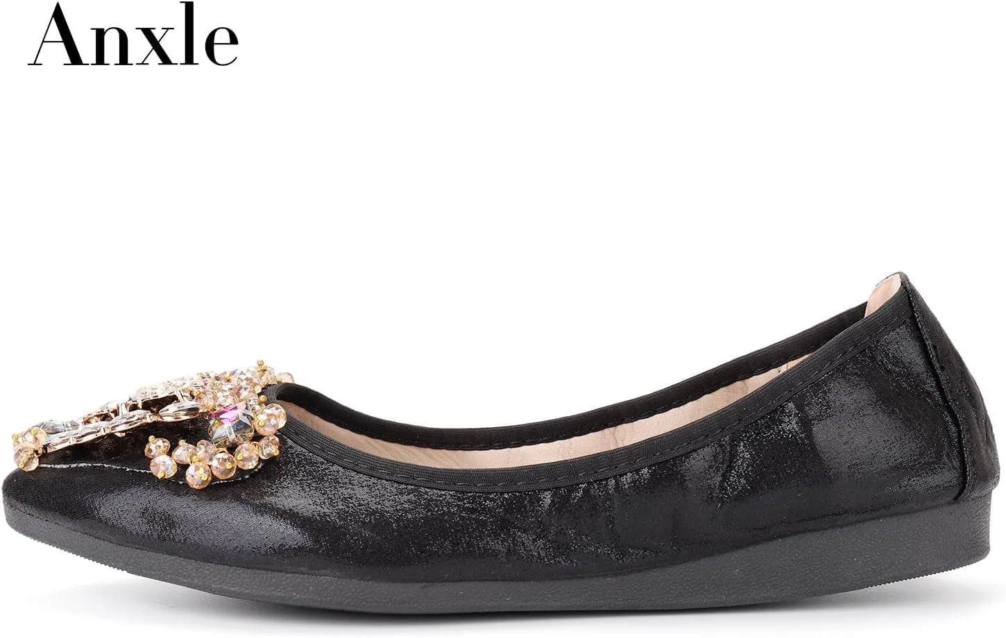 Womens Foldable Ballet Flats Bling Rhinestone Pointed Toe Comfort Slip On Walk Work Loafers Bridal Dress Shoes