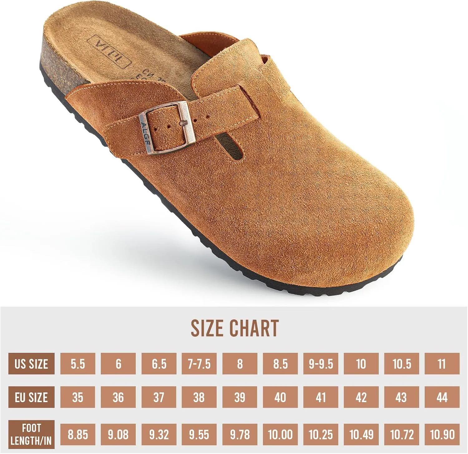 Women’s Genuine Suede Clogs for Women Slip-On Buckle Slides Women's Mules & Clogs Natural Rubber Cork Footbed Sandals Potato Shoes with Arch Support
