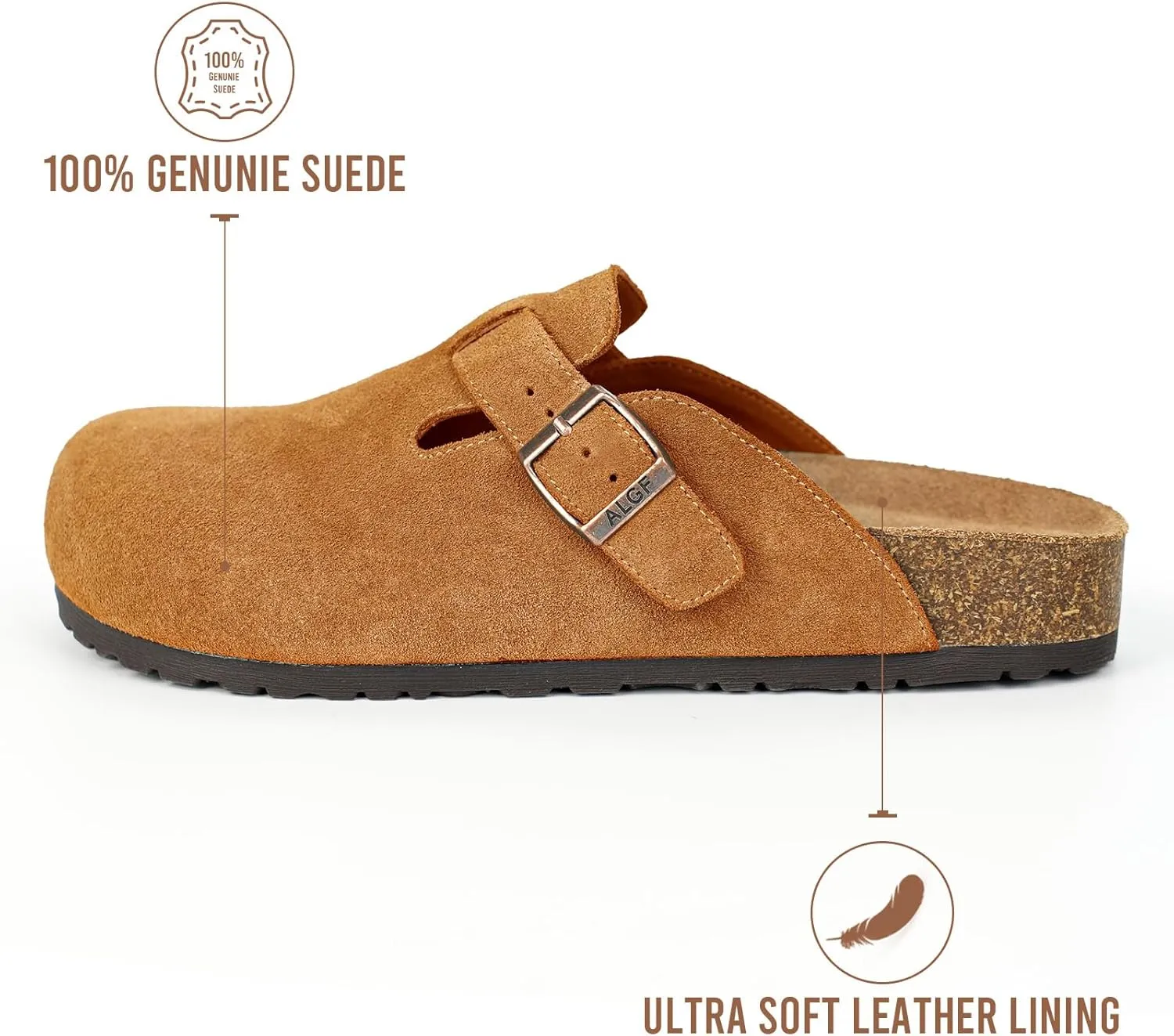 Women’s Genuine Suede Clogs for Women Slip-On Buckle Slides Women's Mules & Clogs Natural Rubber Cork Footbed Sandals Potato Shoes with Arch Support