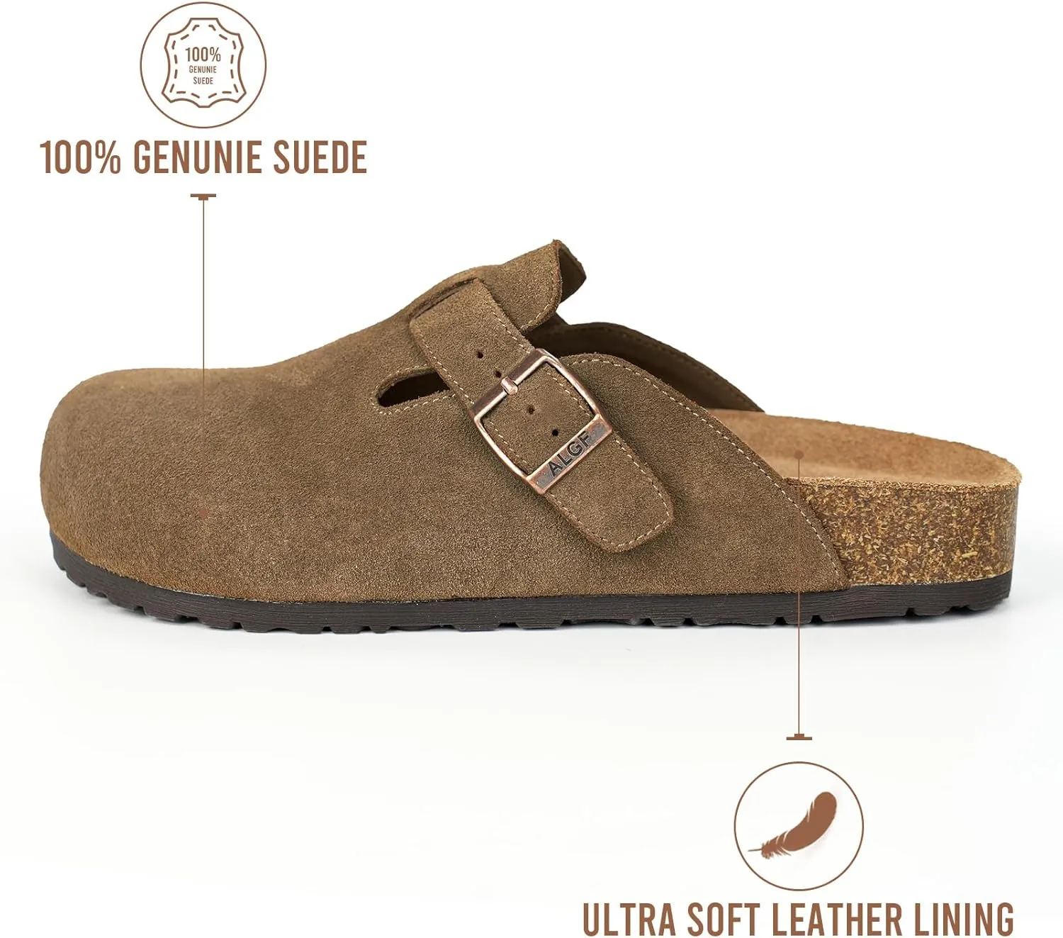 Women’s Genuine Suede Clogs for Women Slip-On Buckle Slides Women's Mules & Clogs Natural Rubber Cork Footbed Sandals Potato Shoes with Arch Support