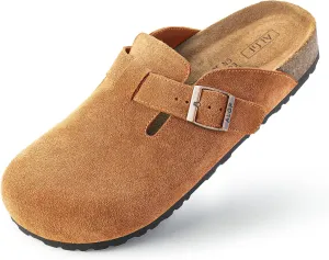 Women’s Genuine Suede Clogs for Women Slip-On Buckle Slides Women's Mules & Clogs Natural Rubber Cork Footbed Sandals Potato Shoes with Arch Support