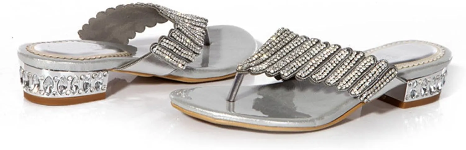 Women's Glitter Rhinestone Flip Flop Sandals Jeweled Sandals Summer Casual Sandals Womens Mules Sandals