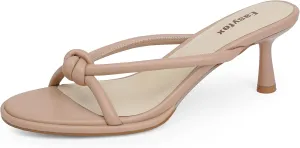 Womens Heeled Sandals Rounded Open Toe Kitten Heels Slip on Bow Mules Sandals Comfort Dress Party Shoes