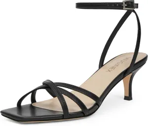 Women's Heeled Sandals Strappy Heels Low Kitten Stilettos Heels Square Open Toe Ankle Strap Dressy Sandals for Women Comfortable Summer High Heels